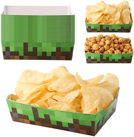 24pcs Miner Theme Food Trays Waterproof Greaseproof Brown Green Party Serving Displayware