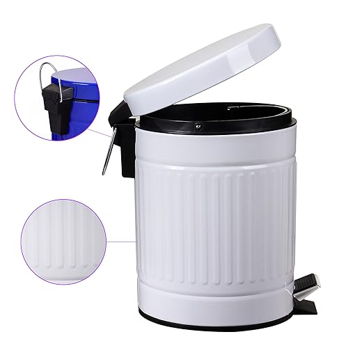 5L Round Step Trash Can with LidMini Metal Wastebasket for Home Office Car