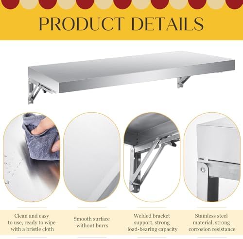 Stainless Steel Folding Wall Shelf for Food Trucks