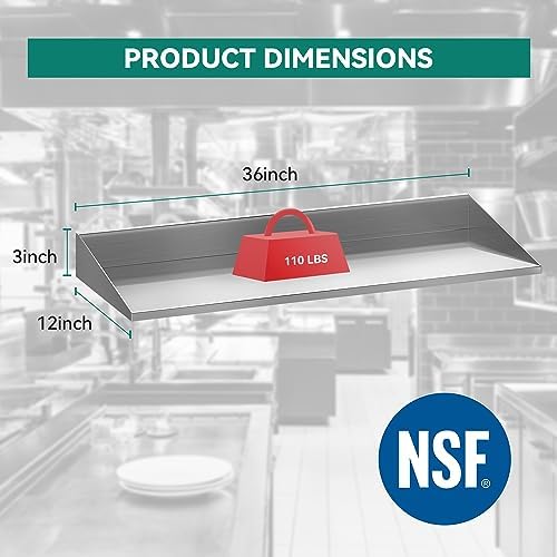 YitaHome 12x36 Inch Stainless Steel Wall Mount Shelf
