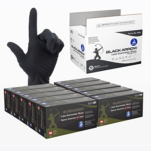Dynarex Black Arrow Disposable Latex Exam Gloves Powder-Free Medium 1000 Count