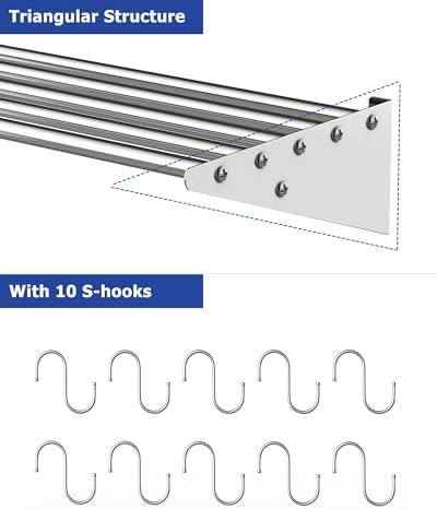 EcoExplorer Stainless Steel Wall Shelf with 10 Hooks