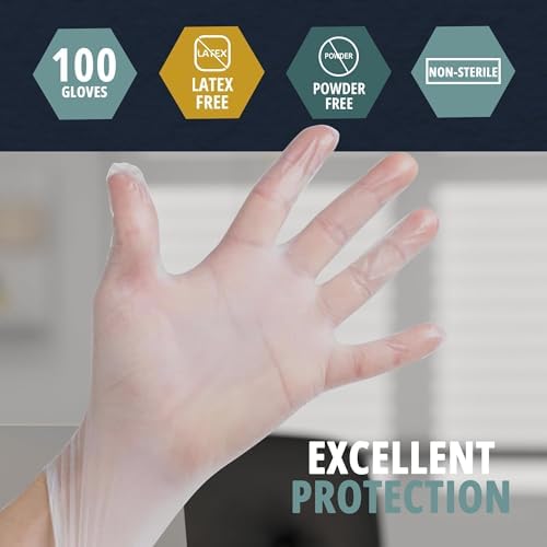 MED PRIDE Medical Vinyl Gloves 100 Count Latex Free Clear Powder Free