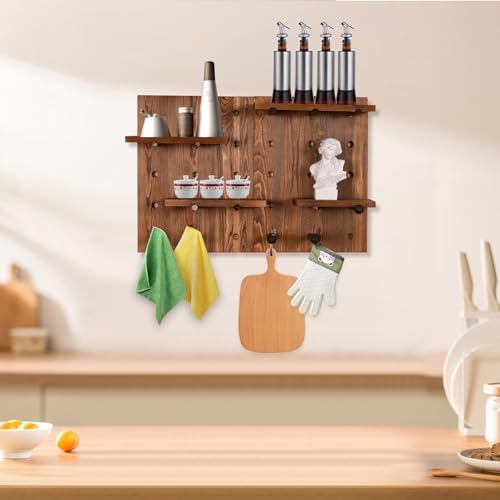 Serene Plum Perforated Wood Pegboard Wall Shelf 2 Sets Charcoal-Grilled Color