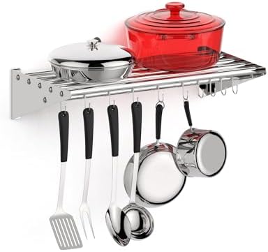EcoExplorer Stainless Steel Wall Shelf with 10 Hooks