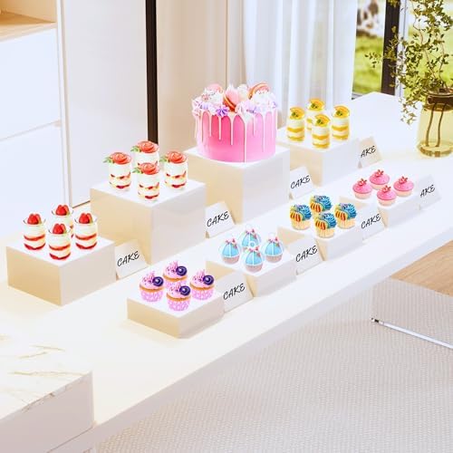 8 Buffet Risers with Mini Signs White Set of 8 Boxes