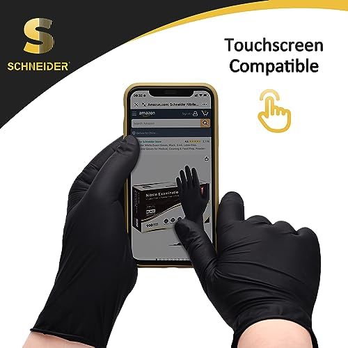 Schneider Nitrile Exam Gloves Latex Free Powder Free Black Disposable Gloves for Medical and Food Prep