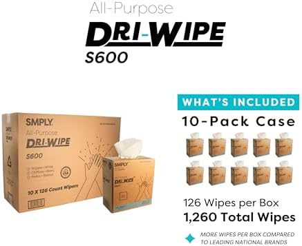 Dri-Wipe S600 by SMPLY Brands - 10 Boxes of 126 Wipes 8 x 14 Center-Pull Sheets