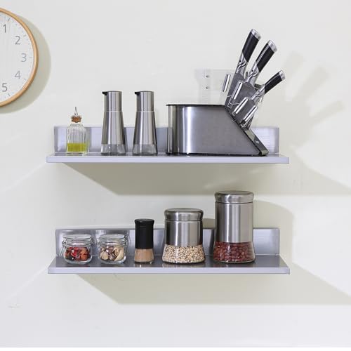 VEVOR 86 x 24 Inch 2 Pack Stainless Steel Wall Mounted Shelving with Backsplash