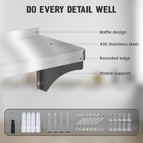 VENFAN 12x36 Stainless Steel Wall Shelf