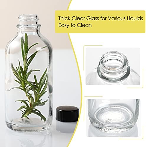 10 Pack 4 oz Clear Glass Bottles with Lids and 3 Funnels - Leakproof Travel and Sample Bottles for Liquids