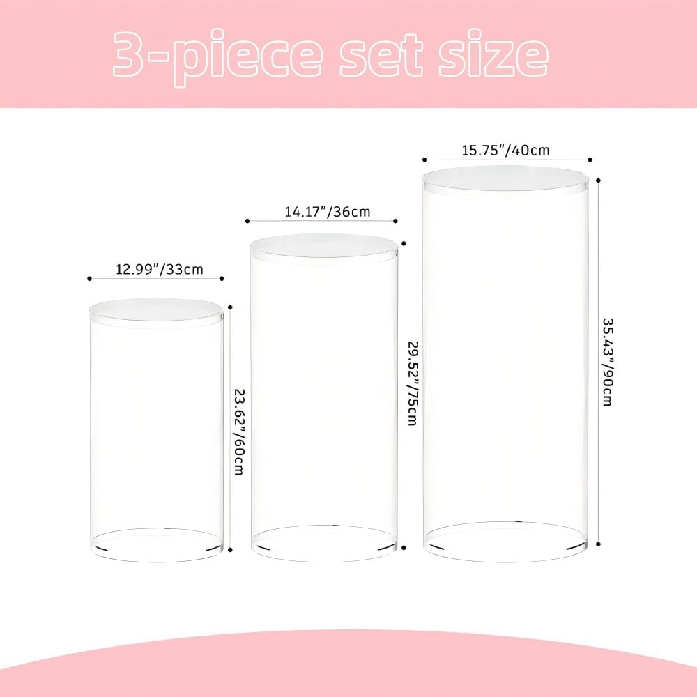 Clear Cylinder Display Stands 3Pcs for Party Decor