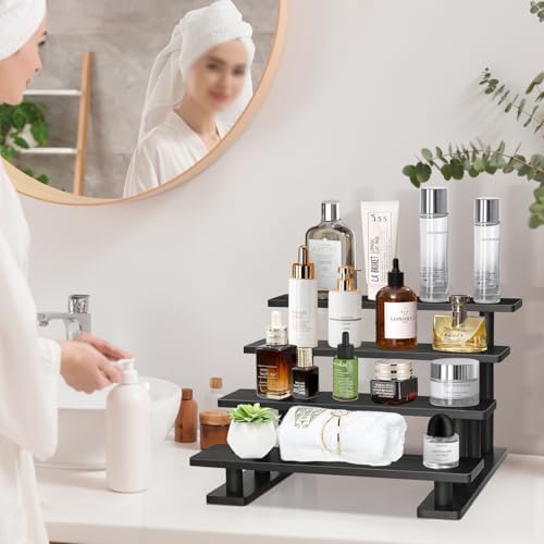 Lzhevsk Wooden Display Riser Stand 4 Tier Black