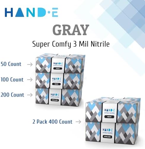 Hand-E Touch Disposable Grey Nitrile Gloves 100 Count