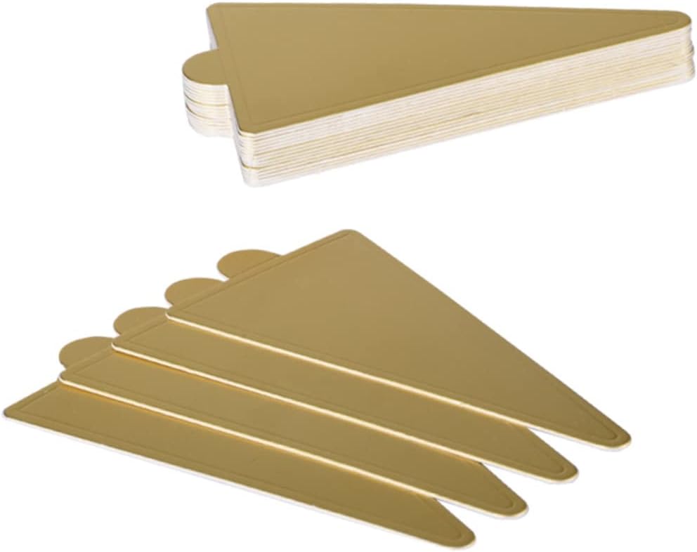 100pcs Triangle Cake Serving Base Mats Golden Cardboard Disposable Mousse Tray for Cakes and Events