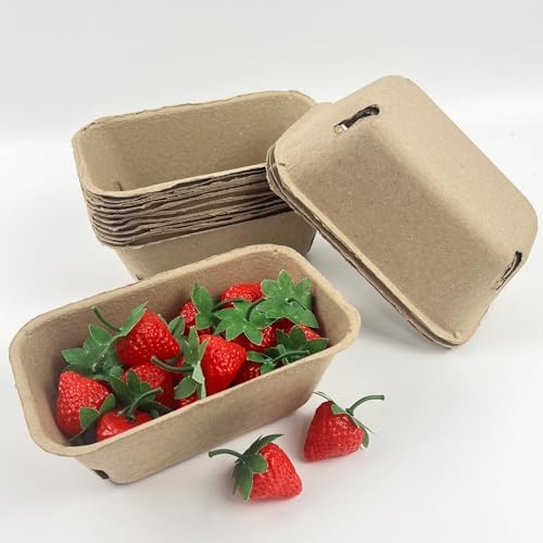Rainmae 30 Pack Large Berry Pulp Fiber Baskets for Fruit and Vegetable Display