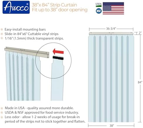 Awoco 38 x 84 Inch Vinyl Strip Curtain Kit