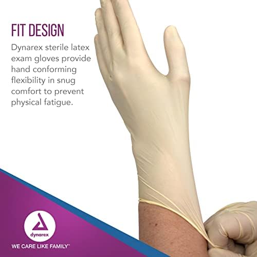 Dynarex Powder-Free Sterile Latex Exam Gloves Medium 1 Case - 8 Boxes of 50 Pairs