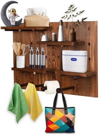 Serene Plum Perforated Wood Pegboard Wall Shelf 2 Sets Charcoal-Grilled Color