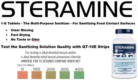 2 Bottles Steramine Sanitizer Tablets with QT-10 Test Strips