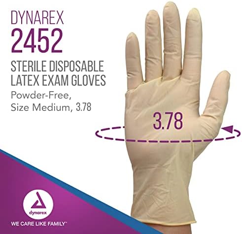 Dynarex Powder-Free Sterile Latex Exam Gloves Medium 1 Case - 8 Boxes of 50 Pairs