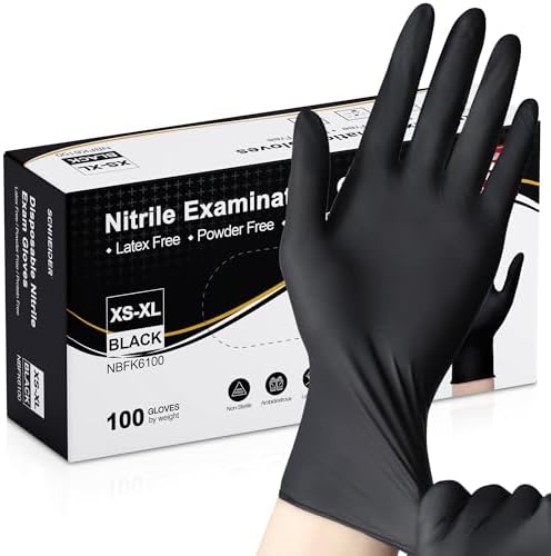 Schneider Nitrile Exam Gloves Latex Free Powder Free Black Disposable Gloves for Medical and Food Prep