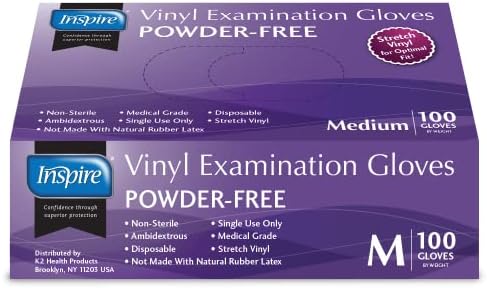 Inspire Exam Grade Vinyl Gloves Medium 100 Count White