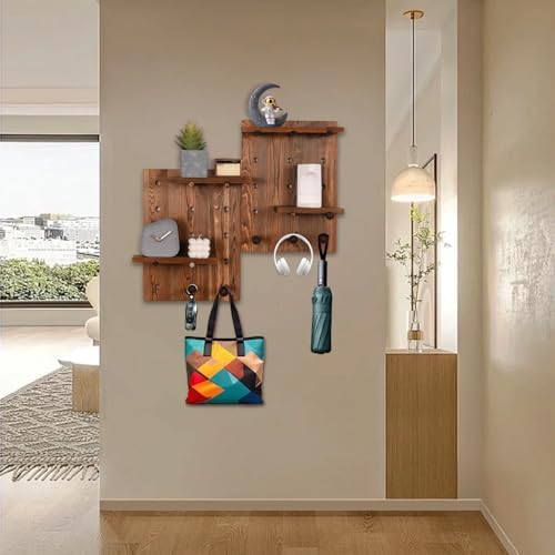 Serene Plum Perforated Wood Pegboard Wall Shelf 2 Sets Charcoal-Grilled Color