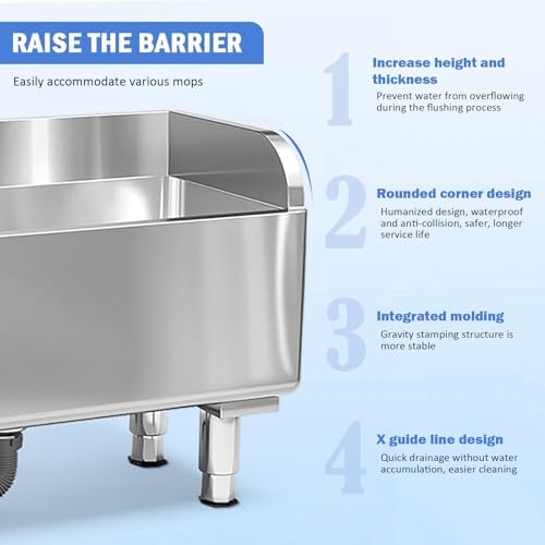 Commercial Floor Mop Sink Stainless Steel Cleaning Basin Vertical Sewage Tank for Laundry and Industrial Use