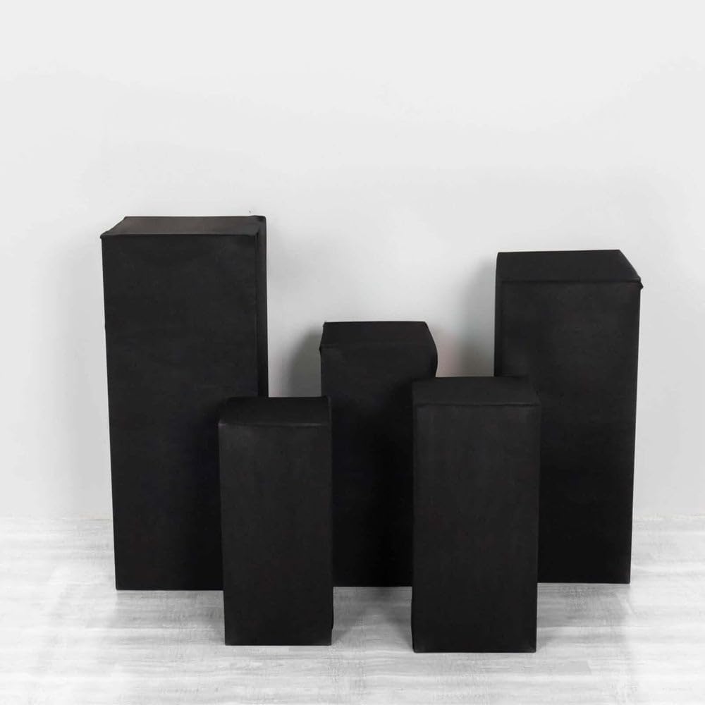 Tableclothsfactory Set of 5 Black Spandex Rectangular Display Box Covers