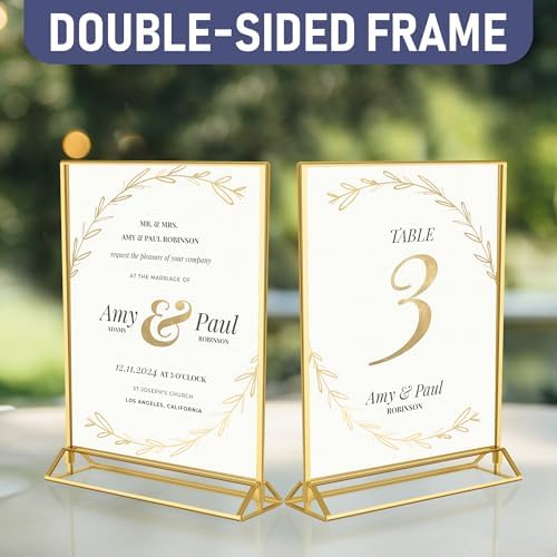 Gold Picture Frames Double-Sided 5x7 Clear Easel Stand 6-Pack