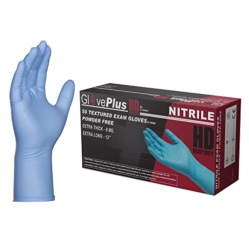 GLOVEPLUS HD Medical Blue Nitrile Gloves 8 Mil 12 Inches Case of 500