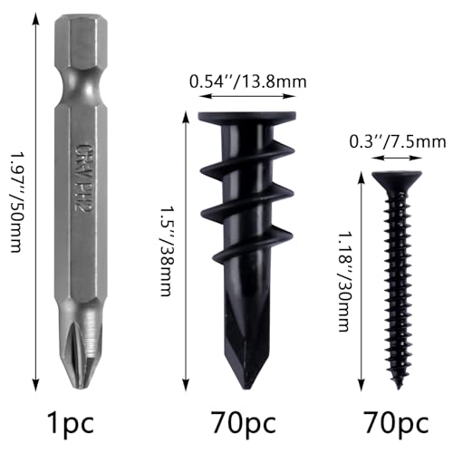 KURUI Black Self Drilling Drywall Anchors 140PC Heavy Duty Hanging Kit