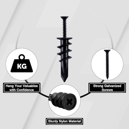 KURUI Black Self Drilling Drywall Anchors 140PC Heavy Duty Hanging Kit