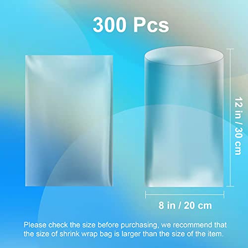 AOUKAR Shrink Wrap Bags 300Pcs 8x12 Inch Clear PVC Heat Sealing Wrap for Packaging
