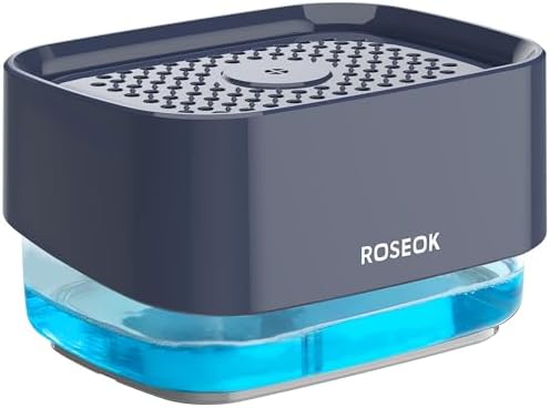 ROSEOK Dish Soap Dispenser with Sponge Holder 17 Ounces Navy Blue