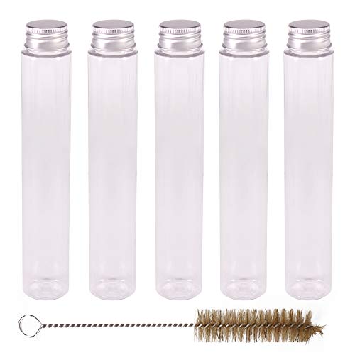 15 Pack Clear Plastic Test Tubes with Screw Caps and Brush