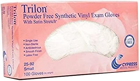 Trilon Exam Gloves Vinyl Powder Free Beaded Cuff Non Sterile Small 100 Count