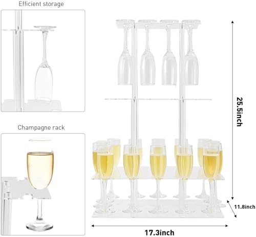 Laumffon Champagne Tower Display Stand 32 Slots 3 Tier