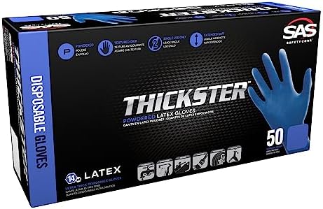 SAS Thickster Powdered Latex Gloves 14 Mil Large Blue Box of 50