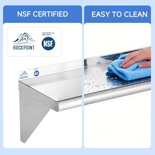 ROCKPOINT Stainless Steel Shelf 10x36 Inches 240lb Silver