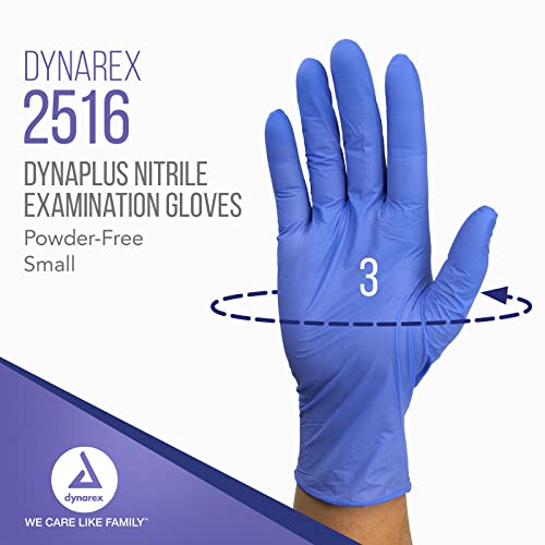 Dynarex DynaPlus Nitrile Exam Gloves 200 Per Box Blue Small Powder-Free Latex-Free