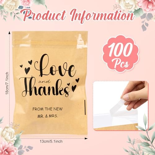 100 Pcs Clear Wedding Cookie Bags with Thank You Kraft Paper