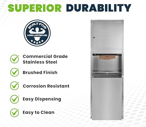 Alpine Recessed Paper Towel Dispenser with 12 Gallon Trash Can Stainless Steel