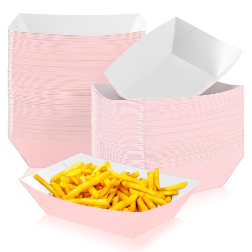 Yinkin 100 Pcs Light Pink Food Trays Boat 2lb Disposable Nacho Trays Kraft Paper Boat for Tacos Party Supplies