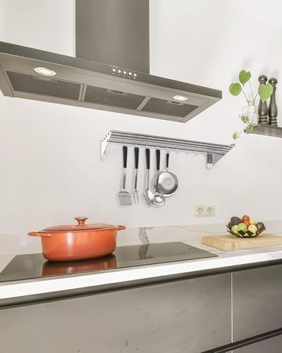 Stainless Steel Floating Shelf with 10 Hooks and Backsplash