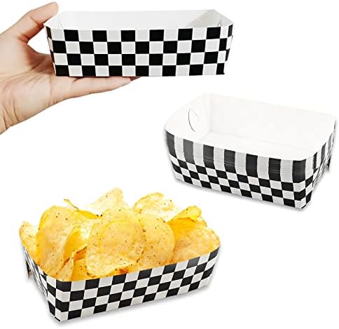 100 Pack Checkered Food Trays for Race Car Birthday Parties