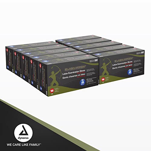 Dynarex Black Arrow Disposable Latex Exam Gloves Powder-Free Medium 1000 Count