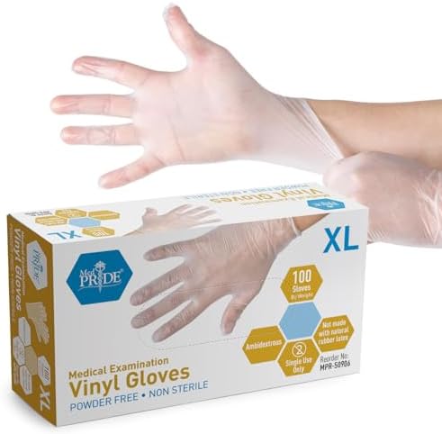 MED PRIDE Medical Vinyl Exam Gloves X-Large 100 Count