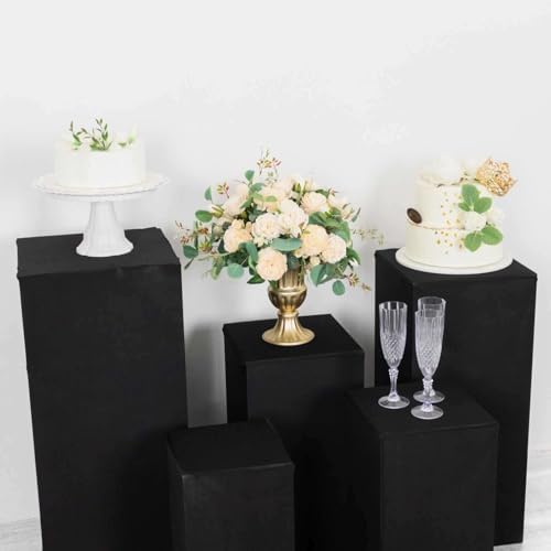 Tableclothsfactory Set of 5 Black Spandex Rectangular Display Box Covers